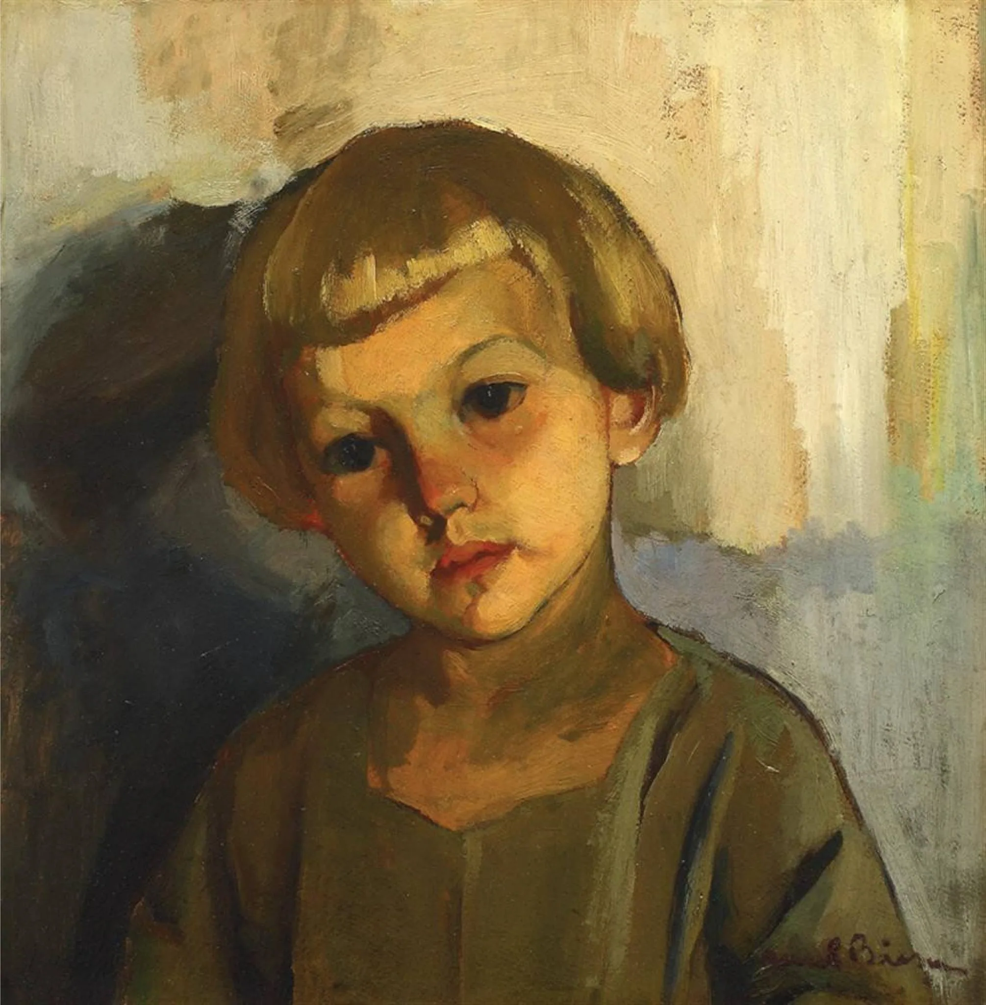 Head of a child, a painting by Aurel Băeșu: a portrait of a child
