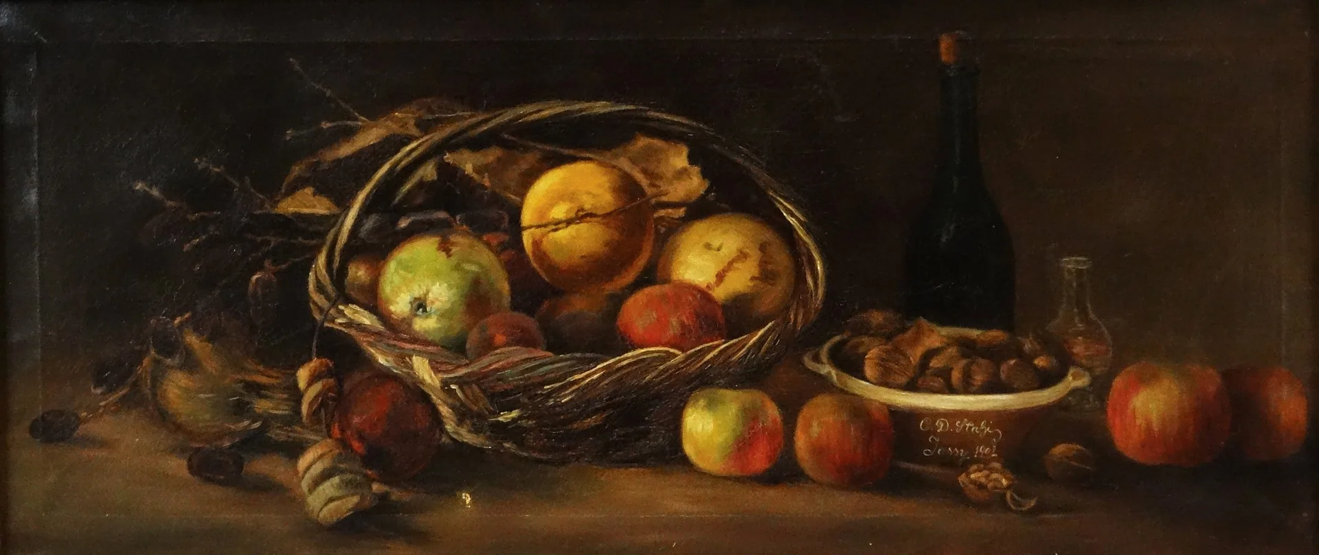 Still life with fruit in a basket, a painting by Constantin Daniel Stahi