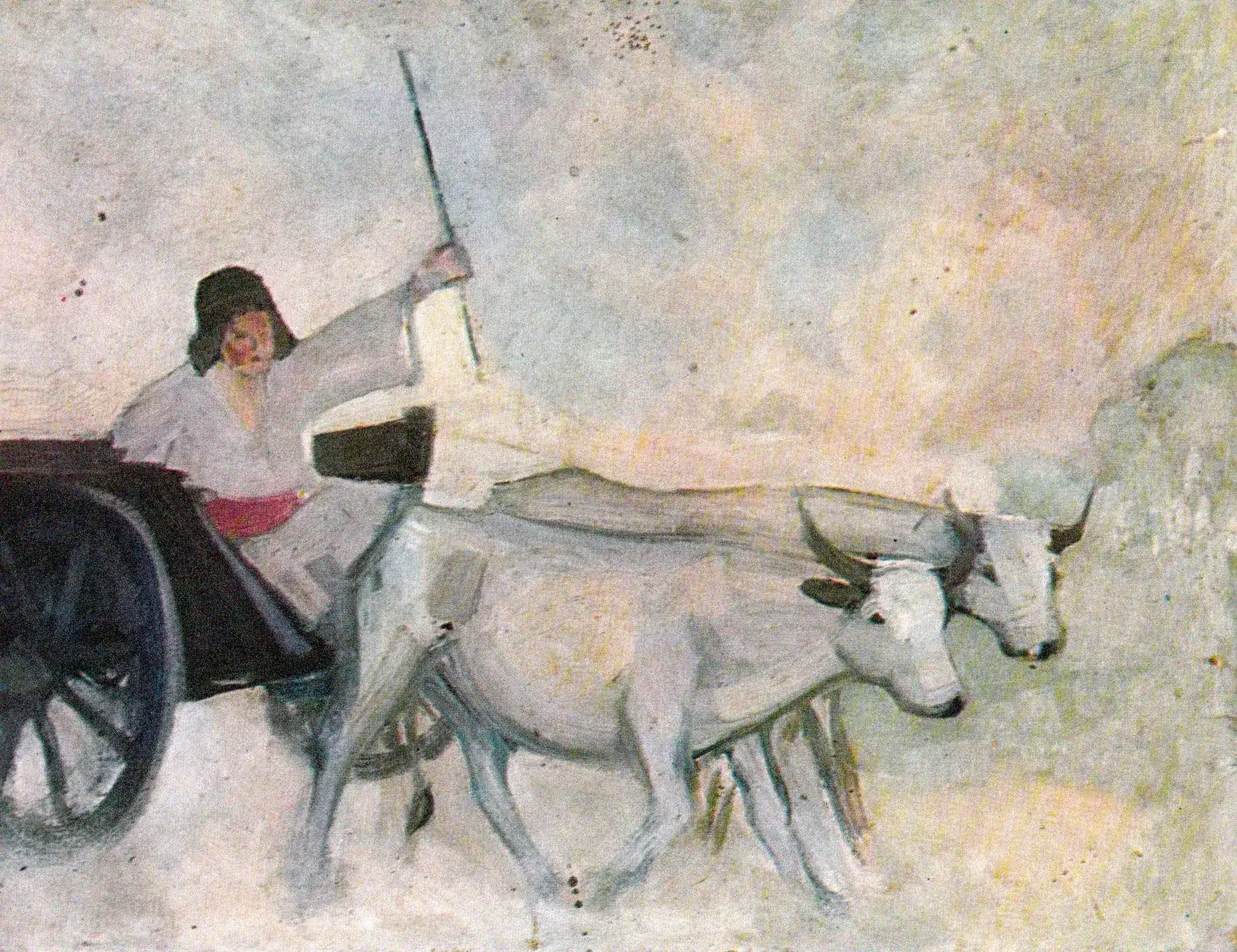 An ox cart, a painting by Lascăr Vorel
