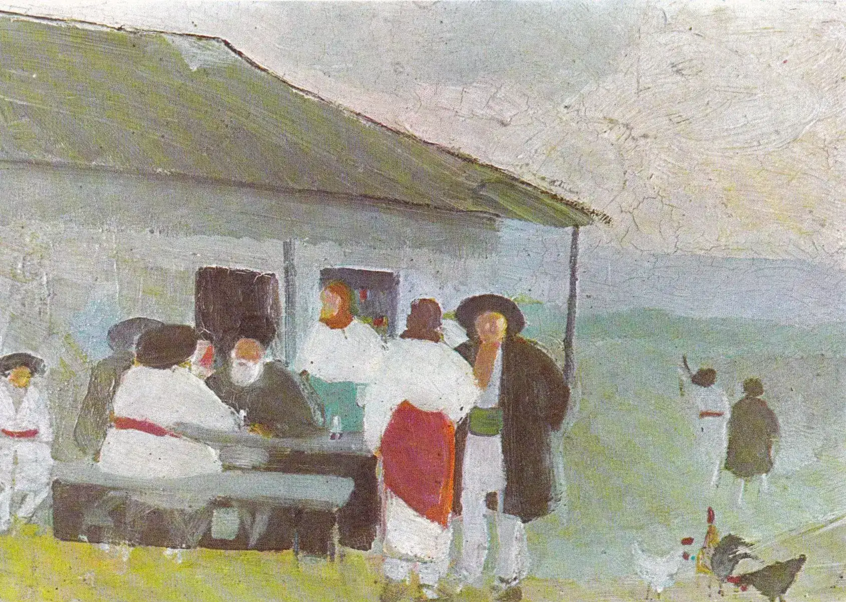 At the inn, a painting by Lascăr Vorel: guests at tables, in traditional dress