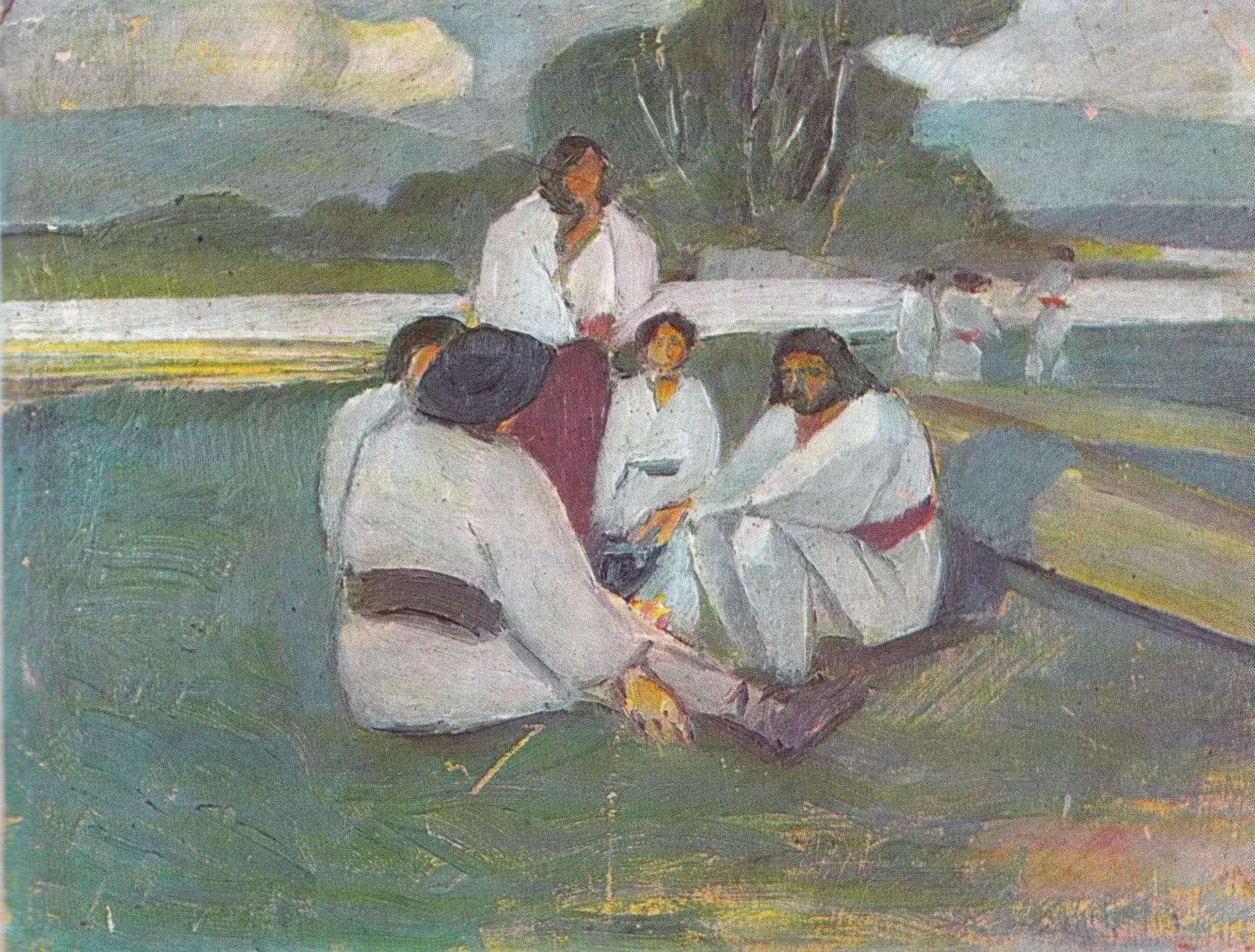 Timber rafters on the bank of the Bistrița, a painting by Lascăr Vorel